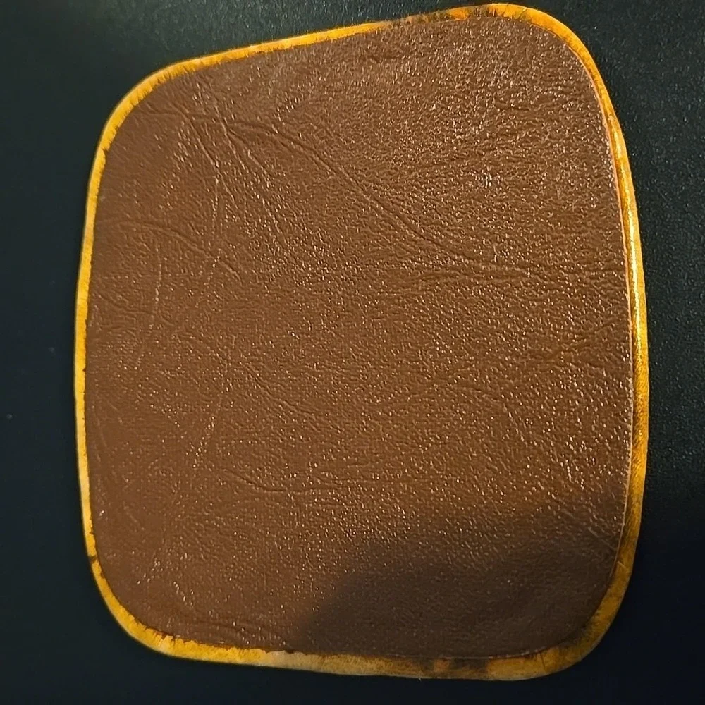 Vintage Egyptian Coasters Set of 6 Golden Leather with‎ Embossed Holder Bareware